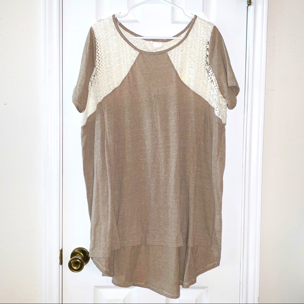 Anthropologie Areve Boho Crochet and Jersey Knit Shirt Sz S